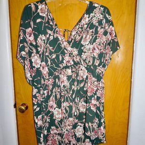 Green Floral Goddess Blouse Size 4x Plus